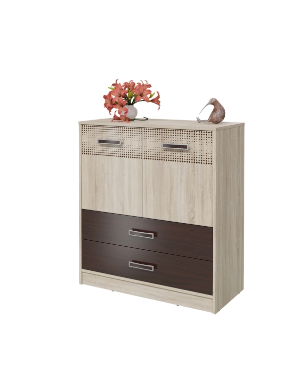 Румба 4-4424дубсонвн Комод с дверками и ящиками, цвет дуб сонома/венге, ШхГхВ 90х43х100 см.