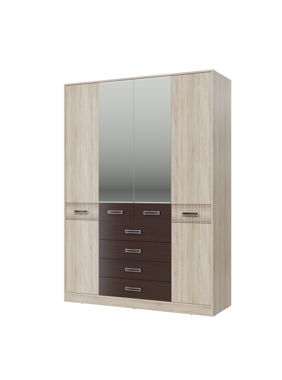 Румба 4-4817дубсонвн Шкаф 4-х дверный с ящиками, цвет дуб сонома/венге, ШхГхВ 160х56х222 см.