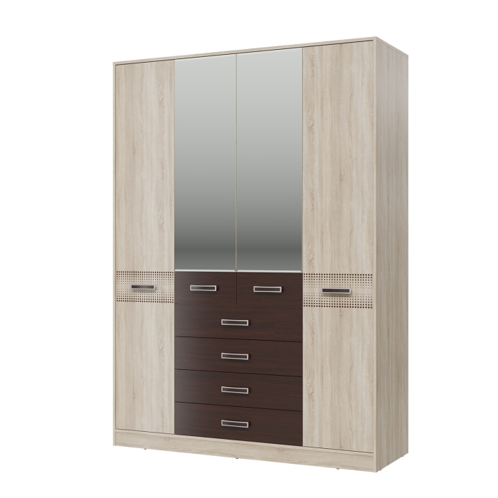Румба 4-4817дубсонвн Шкаф 4-х дверный с ящиками, цвет дуб сонома/венге, ШхГхВ 160х56х222 см.