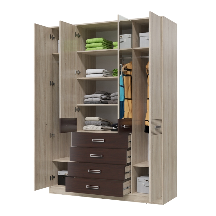 Румба 4-4817дубсонвн Шкаф 4-х дверный с ящиками, цвет дуб сонома/венге, ШхГхВ 160х56х222 см.