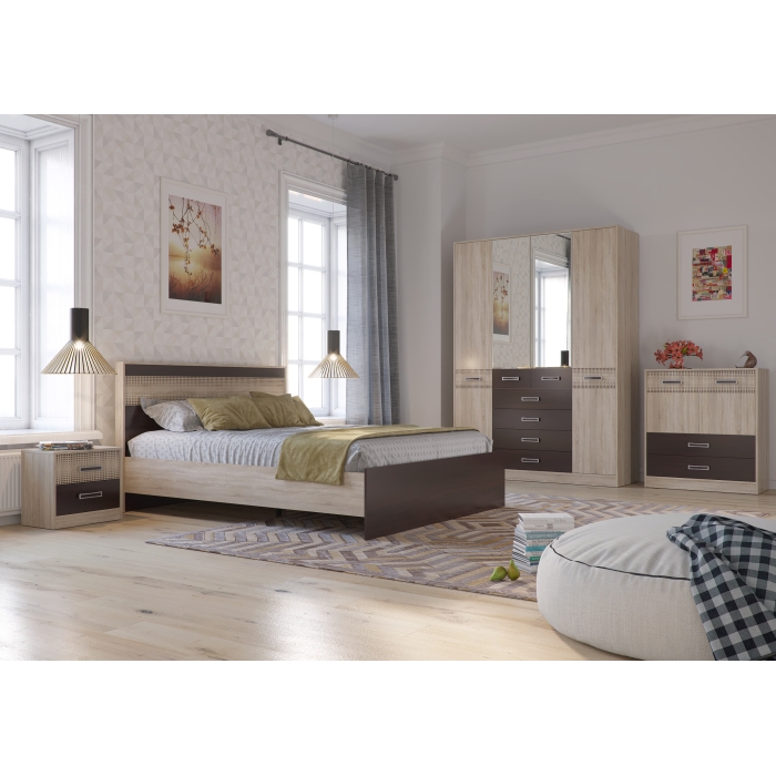 Румба 4-4424дубсонвн Комод с дверками и ящиками, цвет дуб сонома/венге, ШхГхВ 90х43х100 см.