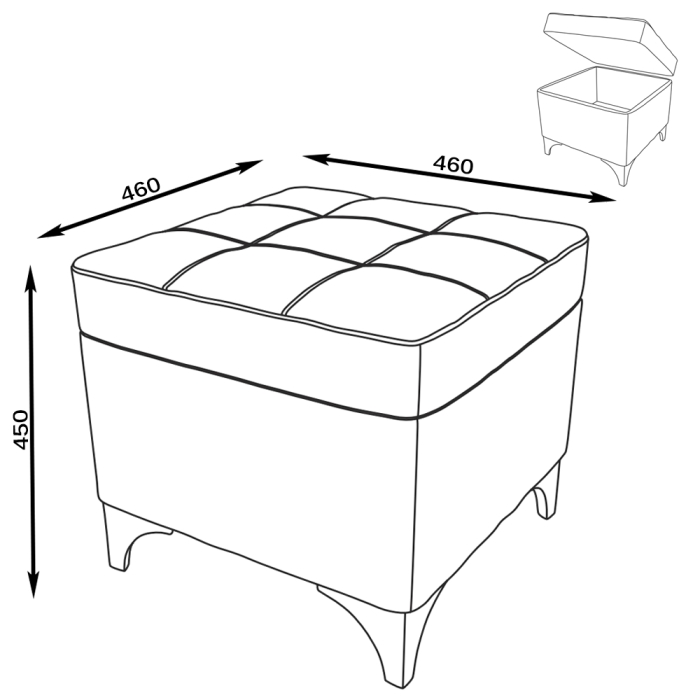 Банкетка 6-5113ТКсерая Жозефина-2, ткань серая, ШхГхВ 46х46х45 см., под сиденьем есть ниша