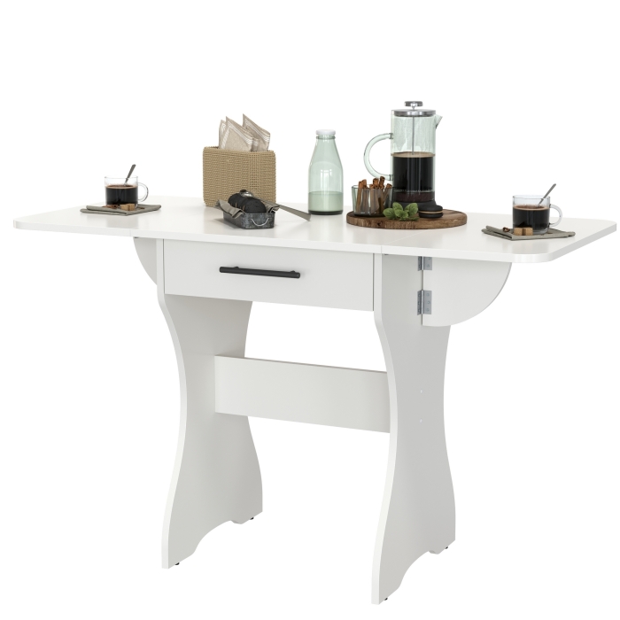 Стол обеденный раскладной с ящиком 6-02.120ТМбел, цвет белый, ШхГхВ 120х57х75 см., 60х57х75 см. сложенный