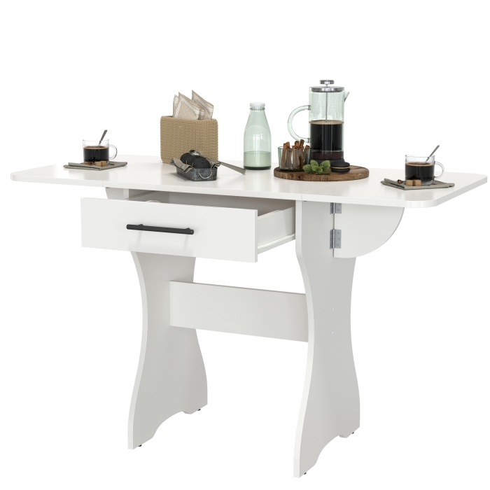 Стол обеденный раскладной с ящиком 6-02.120ТМбел, цвет белый, ШхГхВ 120х57х75 см., 60х57х75 см. сложенный