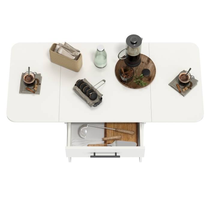 Стол обеденный раскладной с ящиком 6-02.120ТМбел, цвет белый, ШхГхВ 120х57х75 см., 60х57х75 см. сложенный