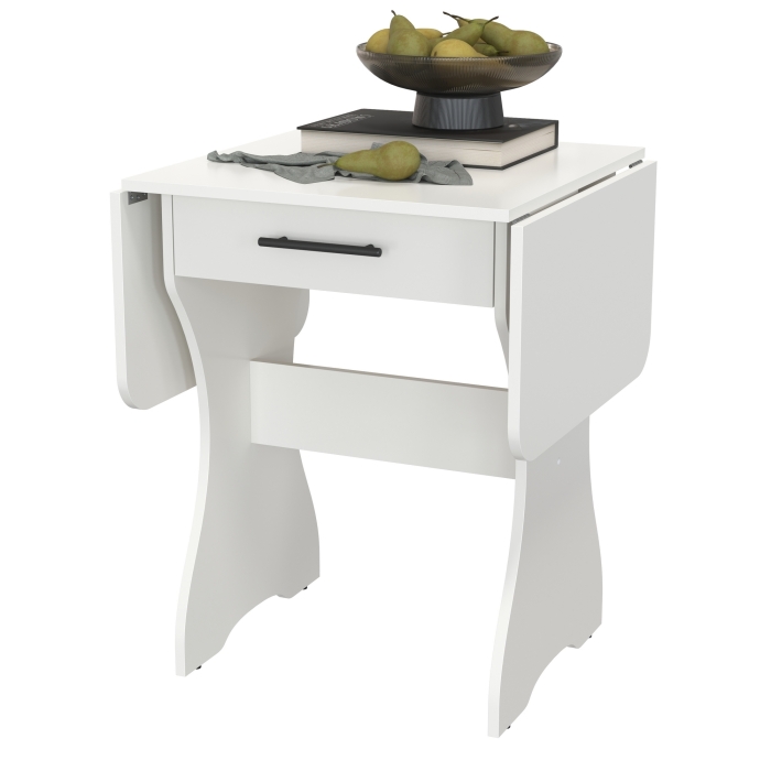 Стол обеденный раскладной с ящиком 6-02.120ТМбел, цвет белый, ШхГхВ 120х57х75 см., 60х57х75 см. сложенный