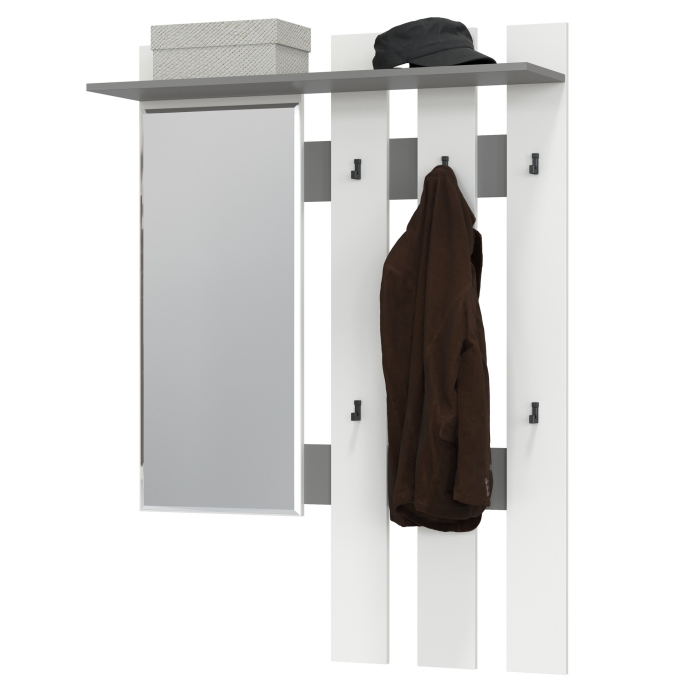 Лира ГК 2-3814граф/бел Вешалка с зеркалом, цвет графит/белый, ШхГхВ 100х28х135 см., универсальная сборка