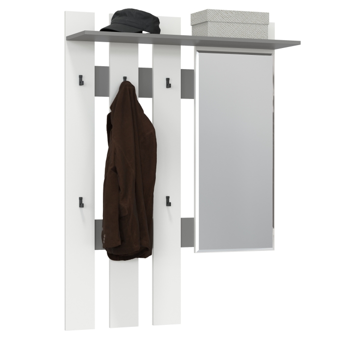 Лира ГК 2-3814граф/бел Вешалка с зеркалом, цвет графит/белый, ШхГхВ 100х28х135 см., универсальная сборка