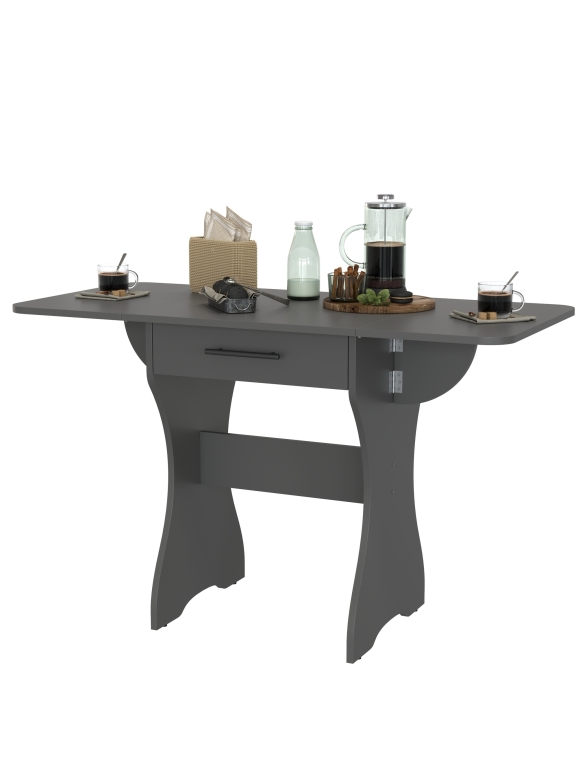 Стол обеденный раскладной с ящиком 6-02.120ТМграф, цвет графит, ШхГхВ 120х57х75 см., 60х57х75 см. сложенный
