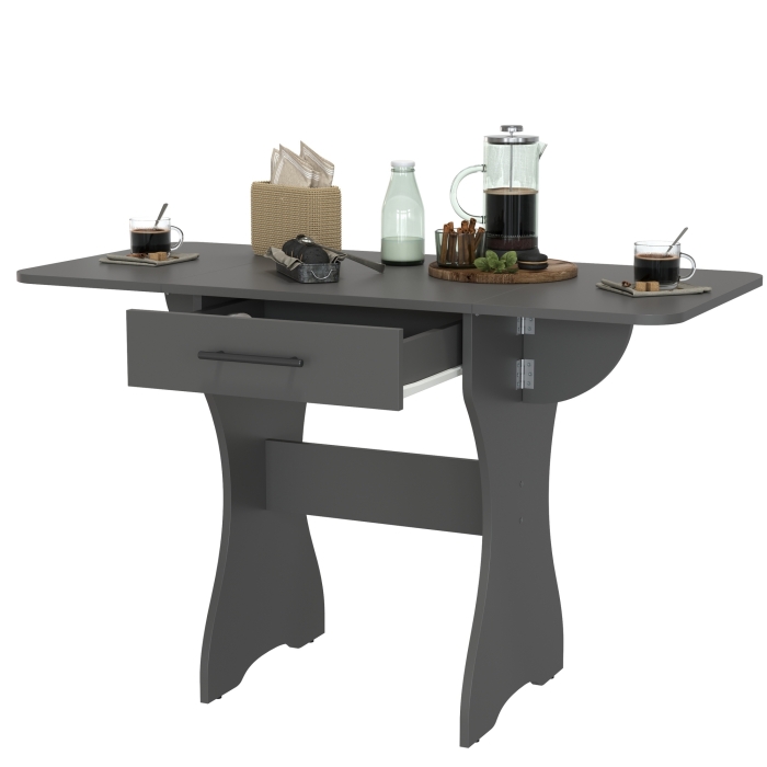 Стол обеденный раскладной с ящиком 6-02.120ТМграф, цвет графит, ШхГхВ 120х57х75 см., 60х57х75 см. сложенный