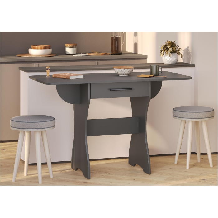 Стол обеденный раскладной с ящиком 6-02.120ТМграф, цвет графит, ШхГхВ 120х57х75 см., 60х57х75 см. сложенный