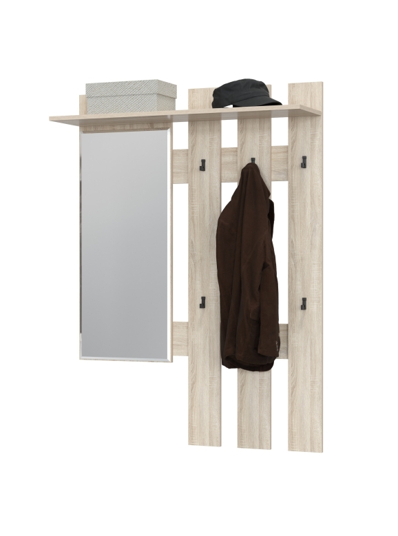Лира ГК 2-3814дубсон Вешалка с зеркалом, цвет дуб сонома, ШхГхВ 100х28х135 см., универсальная сборка