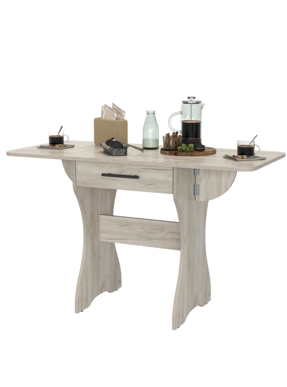 Стол обеденный раскладной с ящиком 6-02.120ТМдкс, цвет дуб крафт серый, ШхГхВ 120х57х75 см., 60х57х75 см. сложенный