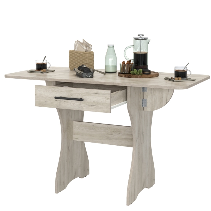 Стол обеденный раскладной с ящиком 6-02.120ТМдкс, цвет дуб крафт серый, ШхГхВ 120х57х75 см., 60х57х75 см. сложенный