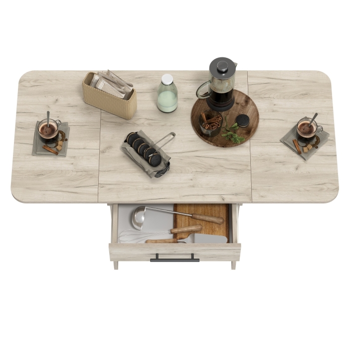 Стол обеденный раскладной с ящиком 6-02.120ТМдкс, цвет дуб крафт серый, ШхГхВ 120х57х75 см., 60х57х75 см. сложенный