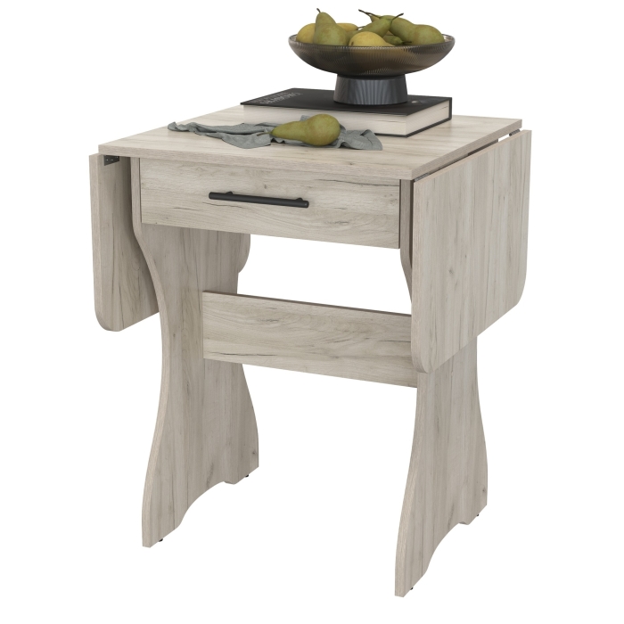 Стол обеденный раскладной с ящиком 6-02.120ТМдкс, цвет дуб крафт серый, ШхГхВ 120х57х75 см., 60х57х75 см. сложенный