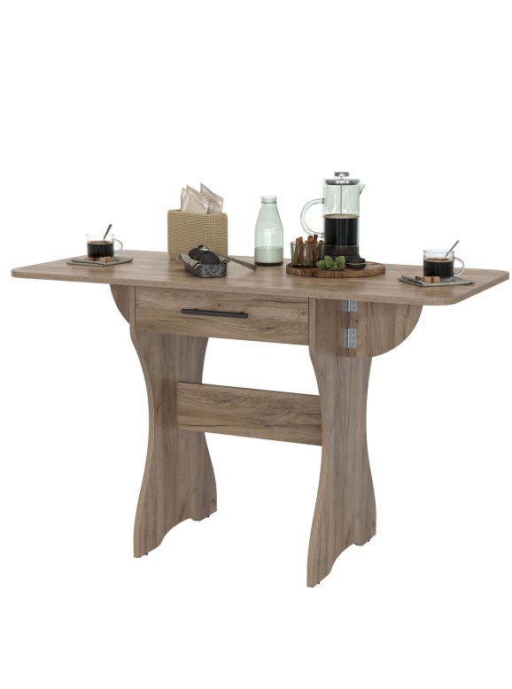 Стол обеденный раскладной с ящиком 6-02.120ТМдкт, цвет дуб крафт табачный, ШхГхВ 120х57х75 см., 60х57х75 см. сложенный