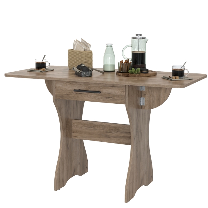 Стол обеденный раскладной с ящиком 6-02.120ТМдкт, цвет дуб крафт табачный, ШхГхВ 120х57х75 см., 60х57х75 см. сложенный