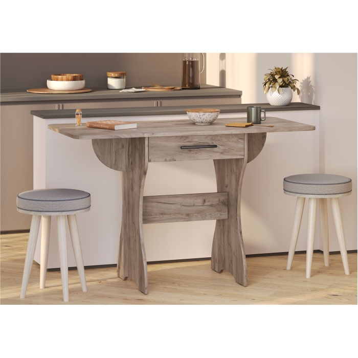 Стол обеденный раскладной с ящиком 6-02.120ТМдкт, цвет дуб крафт табачный, ШхГхВ 120х57х75 см., 60х57х75 см. сложенный