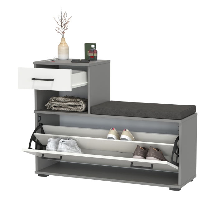 Лира ГК 2-0714граф/бел Тумба под обувь, цвет графит/белый, ШхГхВ 100х33х75,5 см., универсальная сборка