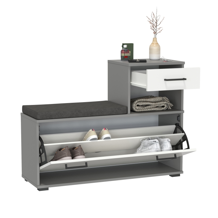 Лира ГК 2-0714граф/бел Тумба под обувь, цвет графит/белый, ШхГхВ 100х33х75,5 см., универсальная сборка