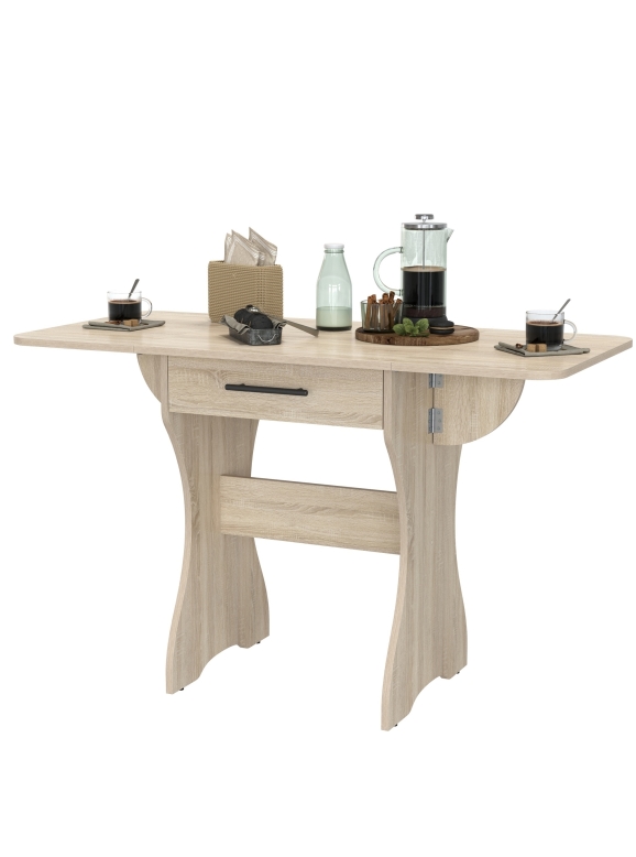 Стол обеденный раскладной с ящиком 6-02.120ТМдубсон, цвет дуб сонома, ШхГхВ 120х57х75 см., 60х57х75 см. сложенный