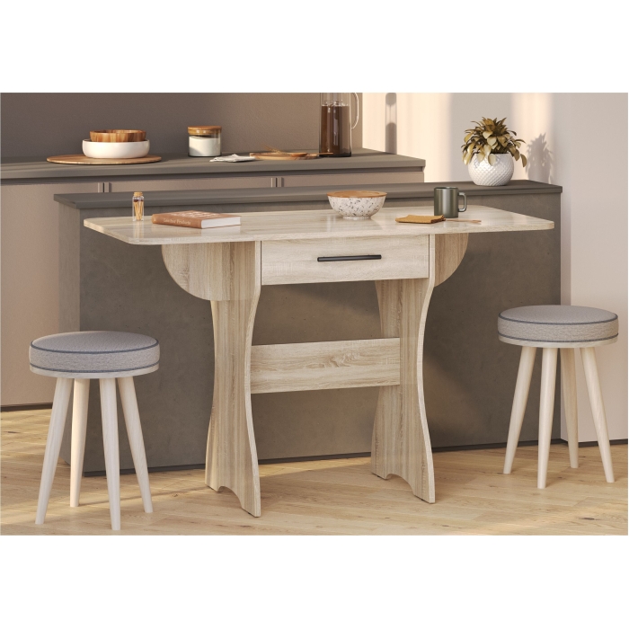 Стол обеденный раскладной с ящиком 6-02.120ТМдубсон, цвет дуб сонома, ШхГхВ 120х57х75 см., 60х57х75 см. сложенный