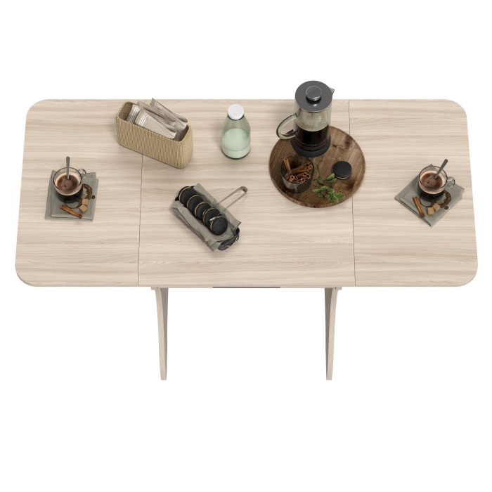 Стол обеденный раскладной с ящиком 6-02.120ТМяс.св, цвет ясень шимо светлый, ШхГхВ 120х57х75 см., 60х57х75 см. сложенный