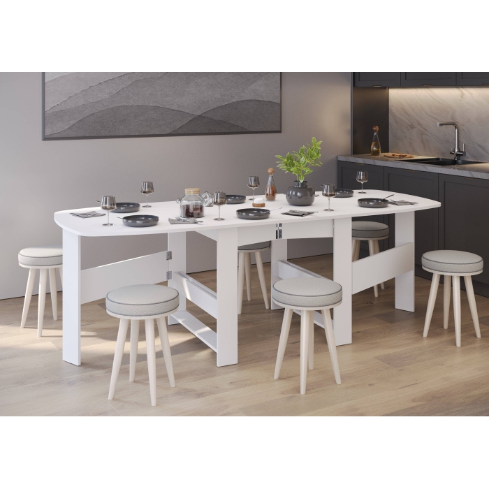 Стол-книжка 1-66бел, цвет белый, ШхГхВ 30х88х74 см. сложенный, разложенный три размера: 90/169/228х88х74 см.