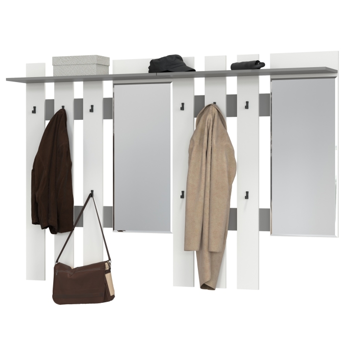 Лира ГК 2-3814+2-3814графбел Вешалка с зеркалом, цвет графит/белый, ШхГхВ 200х28х135 см., универсальная сборка