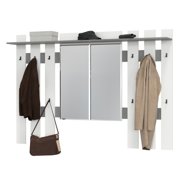 Лира ГК 2-3814+2-3814графбел Вешалка с зеркалом, цвет графит/белый, ШхГхВ 200х28х135 см., универсальная сборка