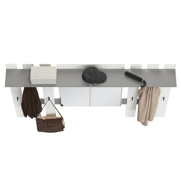 Лира ГК 2-3814+2-3814графбел Вешалка с зеркалом, цвет графит/белый, ШхГхВ 200х28х135 см., универсальная сборка