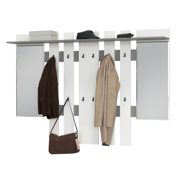 Лира ГК 2-3814+2-3814графбел Вешалка с зеркалом, цвет графит/белый, ШхГхВ 200х28х135 см., универсальная сборка