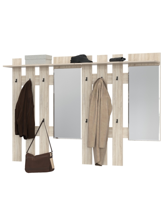 Лира ГК 2-3814+2-3814дубсон Вешалка с зеркалом, цвет дуб сонома, ШхГхВ 200х28х135 см., универсальная сборка