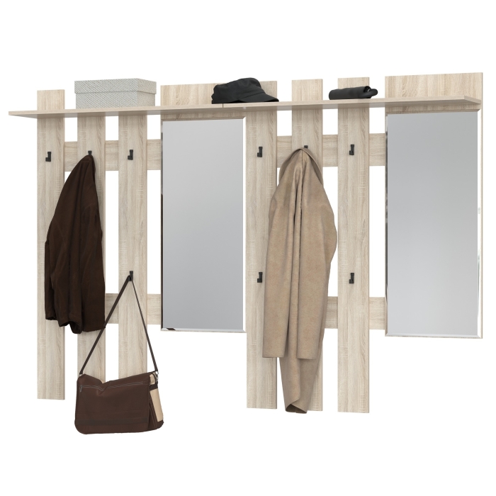 Лира ГК 2-3814+2-3814дубсон Вешалка с зеркалом, цвет дуб сонома, ШхГхВ 200х28х135 см., универсальная сборка