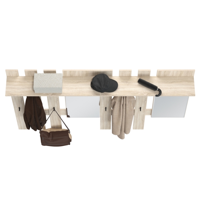 Лира ГК 2-3814+2-3814дубсон Вешалка с зеркалом, цвет дуб сонома, ШхГхВ 200х28х135 см., универсальная сборка