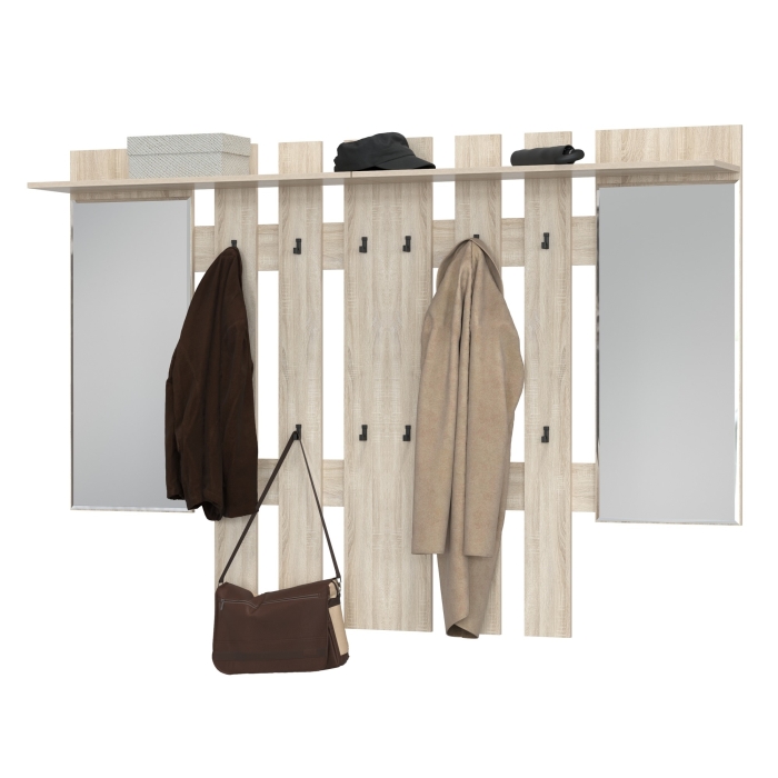 Лира ГК 2-3814+2-3814дубсон Вешалка с зеркалом, цвет дуб сонома, ШхГхВ 200х28х135 см., универсальная сборка