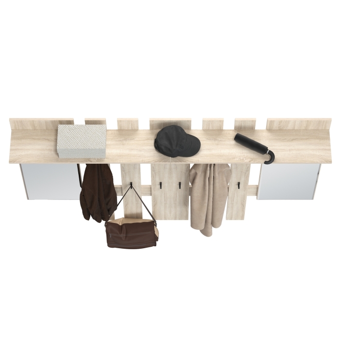 Лира ГК 2-3814+2-3814дубсон Вешалка с зеркалом, цвет дуб сонома, ШхГхВ 200х28х135 см., универсальная сборка