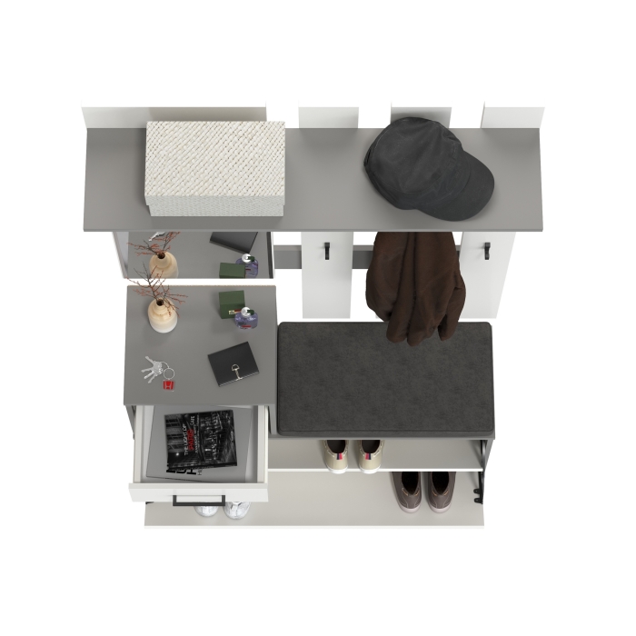 Лира ГК Прихожая 1 2-0714+2-3814 Тумба под обувь + Вешалка с зеркалом, цвет графит/белый, ШхГхВ 100х33х185 см., универсальная сборка