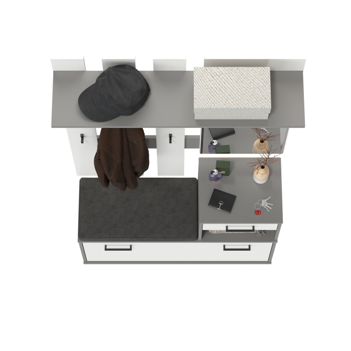 Лира ГК Прихожая 1 2-0714+2-3814 Тумба под обувь + Вешалка с зеркалом, цвет графит/белый, ШхГхВ 100х33х185 см., универсальная сборка