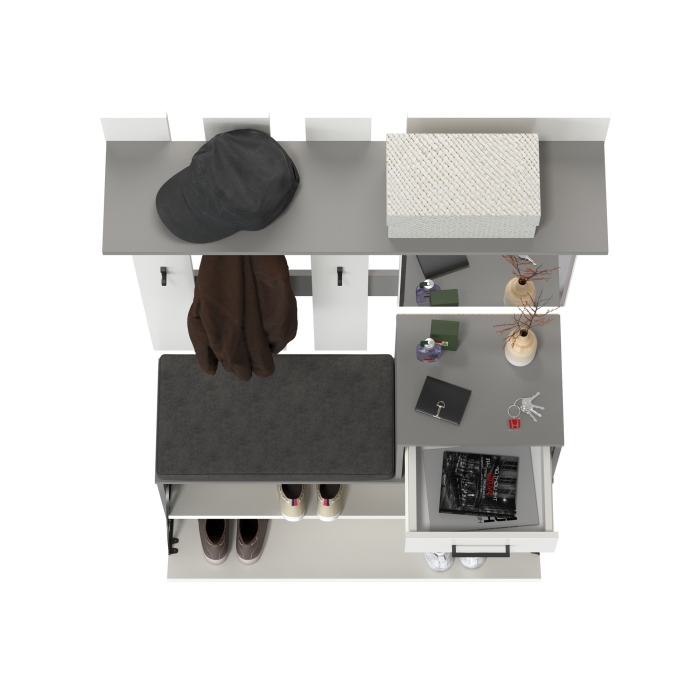 Лира ГК Прихожая 1 2-0714+2-3814 Тумба под обувь + Вешалка с зеркалом, цвет графит/белый, ШхГхВ 100х33х185 см., универсальная сборка