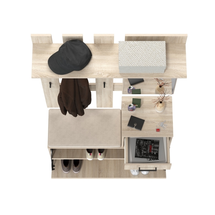 Лира ГК Прихожая 1 2-0714+2-3814 Тумба под обувь + Вешалка с зеркалом, цвет дуб сонома, ШхГхВ 100х33х185 см., универсальная сборка