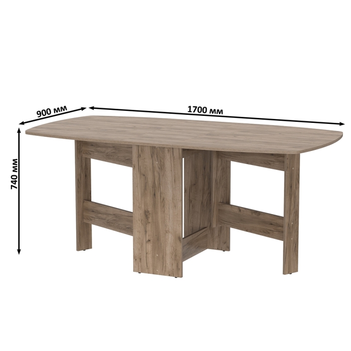 Стол-книжка раскладной 1-65М1дкт, цвет дуб крафт табачный, ШхГхВ 170х90х74 см., 30х90х74 см. сложенный