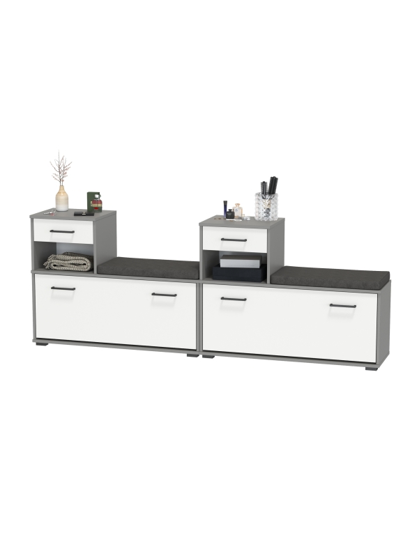 Лира ГК 2-0714+2-0714графбел Тумба под обувь, цвет графит/белый, ШхГхВ 200х33х75,5 см., универсальная сборка