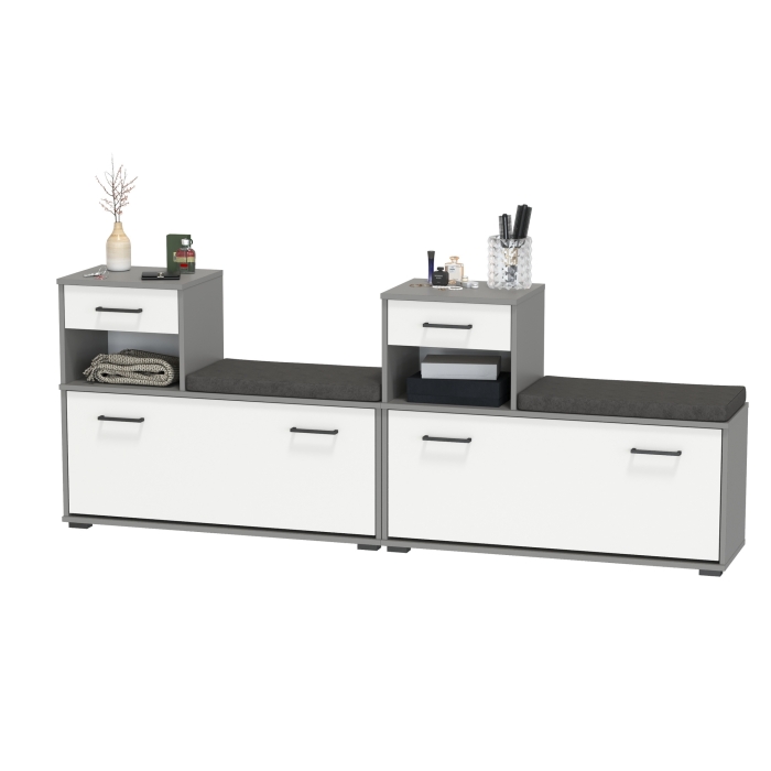 Лира ГК 2-0714+2-0714графбел Тумба под обувь, цвет графит/белый, ШхГхВ 200х33х75,5 см., универсальная сборка