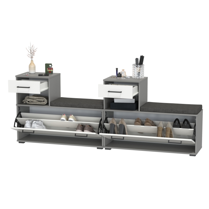 Лира ГК 2-0714+2-0714графбел Тумба под обувь, цвет графит/белый, ШхГхВ 200х33х75,5 см., универсальная сборка
