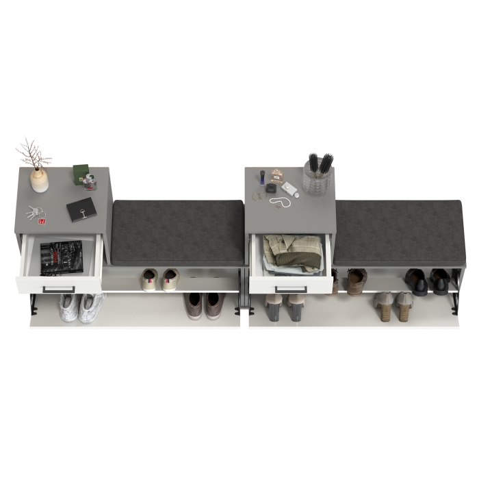 Лира ГК 2-0714+2-0714графбел Тумба под обувь, цвет графит/белый, ШхГхВ 200х33х75,5 см., универсальная сборка