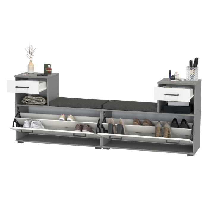 Лира ГК 2-0714+2-0714графбел Тумба под обувь, цвет графит/белый, ШхГхВ 200х33х75,5 см., универсальная сборка