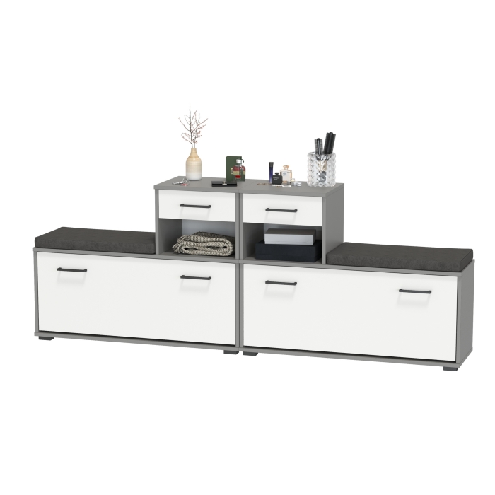 Лира ГК 2-0714+2-0714графбел Тумба под обувь, цвет графит/белый, ШхГхВ 200х33х75,5 см., универсальная сборка