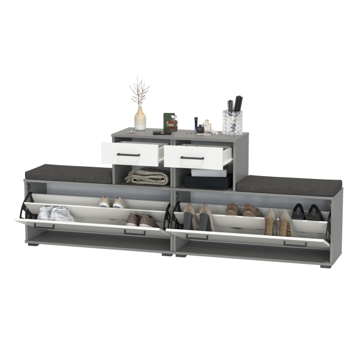 Лира ГК 2-0714+2-0714графбел Тумба под обувь, цвет графит/белый, ШхГхВ 200х33х75,5 см., универсальная сборка